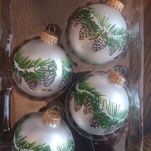 Krebs Vintage Painted Pinecone Garland Glass Christmas Ornaments (4) with Box